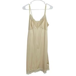Vintage Bria Creek Full Slip Dress Womens 38 Ivory Nylon Tricot Lace‎ Silky